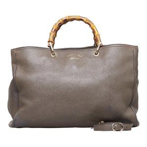 Gucci Bamboo Shopper Large Tote Handbag Shoulder Bag 323658 Brown Beige Leath...